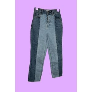 Pacsun Womens High Rise Straight Leg Jeans Blue Two Toned Frayed Button Fly 24